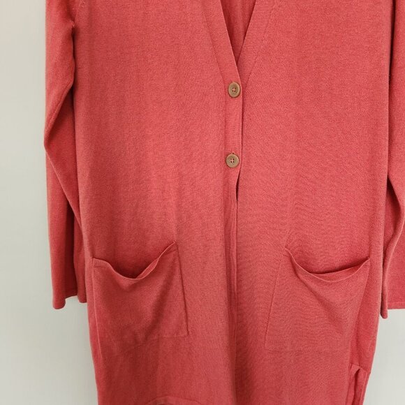 J. Jill Soft Wool Blend Long Coral Salmon Cardigan Sweater Pockets Size Medium - Picture 3 of 6